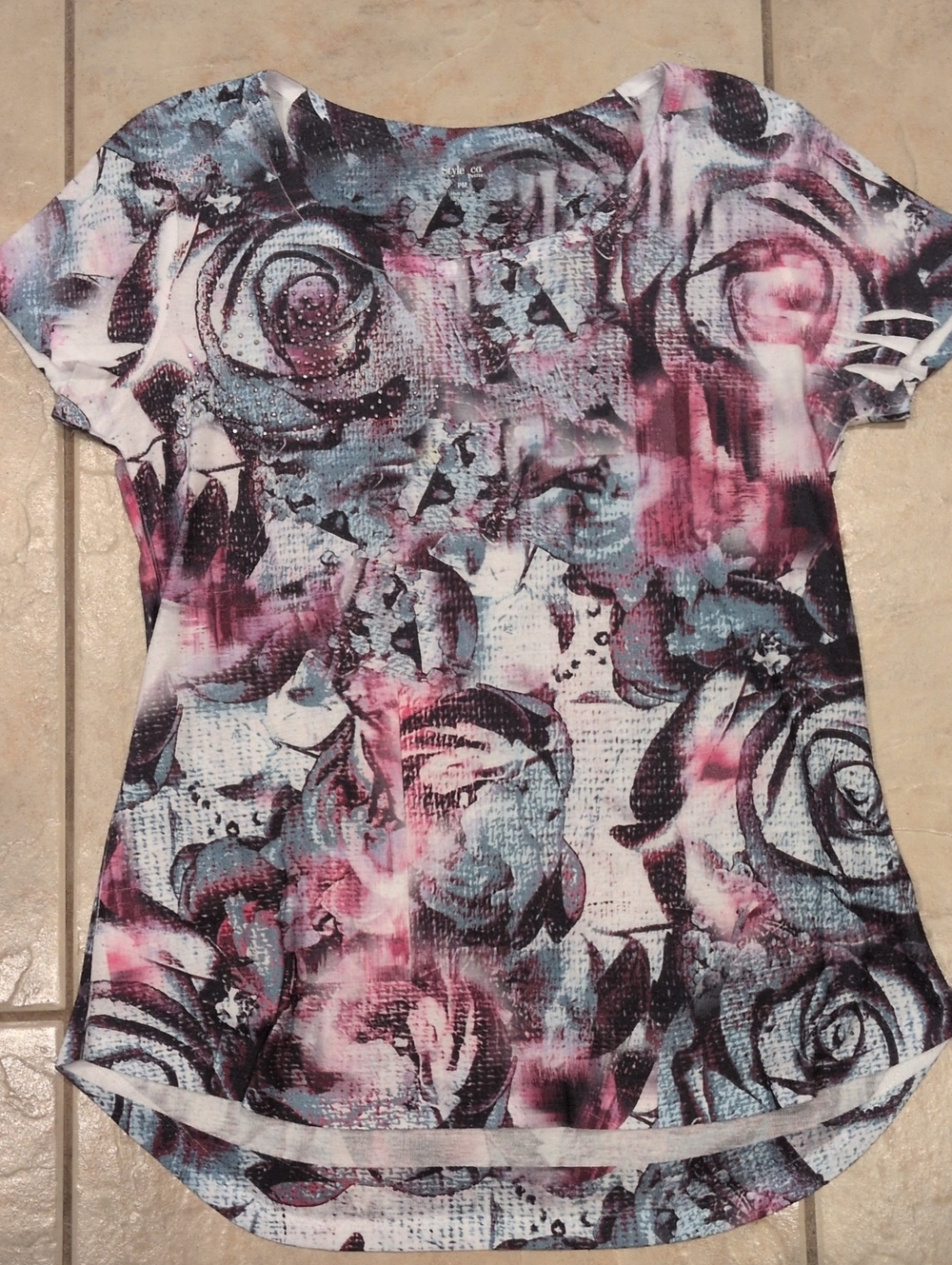 Style and Co Short Sleeve Floral Tee Size Medium Petite
